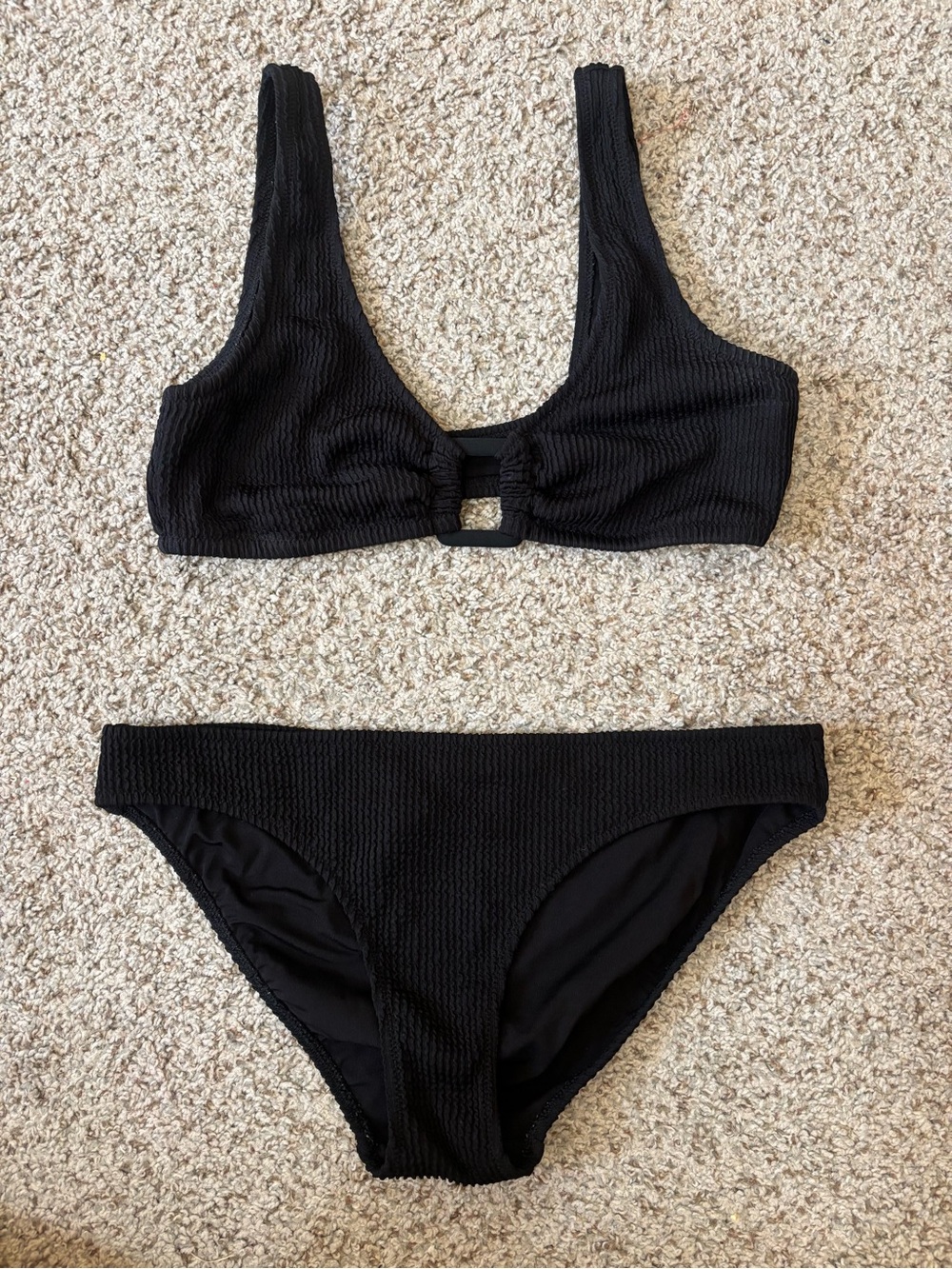 aerie Black Textured Cutout Bikini Set - Picture 1 of 7